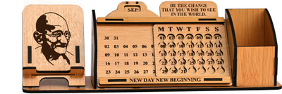 GIFT KYA DE 1 Compartments WOODEN, MDF Desktop Calendars(Brown)