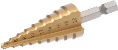 akptools Step Drill Bit HSS 4mm to 20mm 9 Step Titanium Coated Straight Flutes Hex Shank for Metal Wood Plastic 1 Pcs
