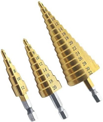 kts12 3Pcs HSS Spiral Grooved Step Cone Drill Drills Bit 4mm - 12mm/20mm/32mm Hole Cut