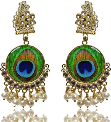 Happy Stoning Designer Peacock Inspired Gold Plated Earrings Brass Drops & Danglers