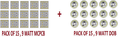 Onas 15 Pcs 9 Watt MCPCB & 15 Pcs 9 Watt DOB White LED Bulb Raw Material Light Electronic Hobby Kit