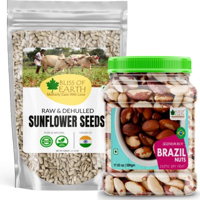 Bliss of Earth Combo Of Healthy Brazil Nuts Rich Super Nut (500gm) And Dehulled Sunflower Seeds (600gm) for Eating & Weight Loss Pack Of 2 Combo(1100 GM)