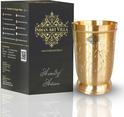 IndianArtVilla 1-Brass Glass Tumbler With Eteched Handmade Mughlai Design in Matt Finish Glass(300 ml, Brass)