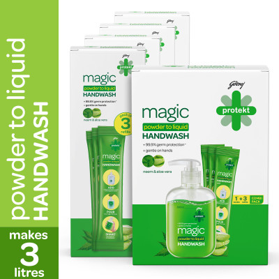 Godrej Protekt Magic Powder to Liquid, neem & aloe vera Hand Wash Bottle + Refill