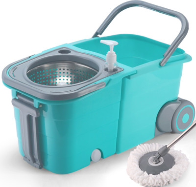 V-MOP Premium Double Bucket Spin Mop with Wheels (( 6 Months Warranty on Rod Set )) Wet & Dry Mop(Multicolor)