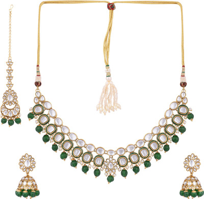 Divastri Brass Gold-plated Green Jewellery Set(Pack of 1)