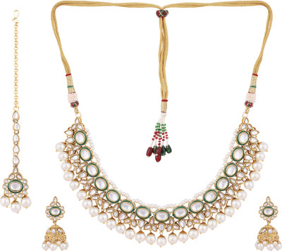 Divastri Brass Gold-plated Green Jewellery Set(Pack of 1)