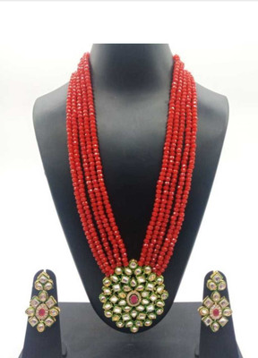 radhee imitation Stone, Crystal Brass Red Jewellery Set(Pack of 1)