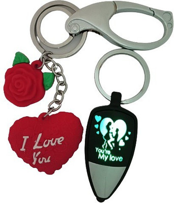 HANDSOME ISK Multicolor Couple Light U r My Love Red Rose And heart Locking Hook Key Chain