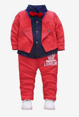 G V ENTERPRISE Boys Party(Festive) Shirt Pant, Jacket, Bow Tie(RED)