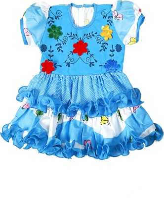 Shine Club Baby Girls Midi/Knee Length Casual Dress(Blue, Sleeveless)