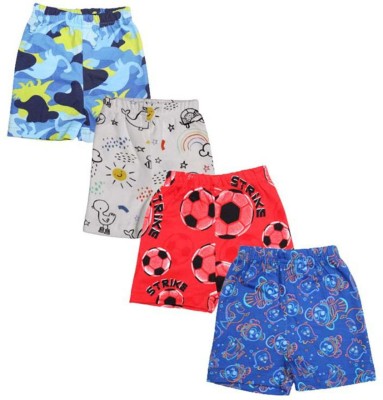 MM IMPEX Short For Baby Boys & Baby Girls Casual Printed Cotton Blend(Blue, Pack of 4)