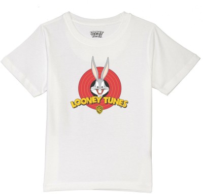 Looney Tunes by Wear Your Mind Boys Printed Pure Cotton T Shirt(White, Pack of 1)