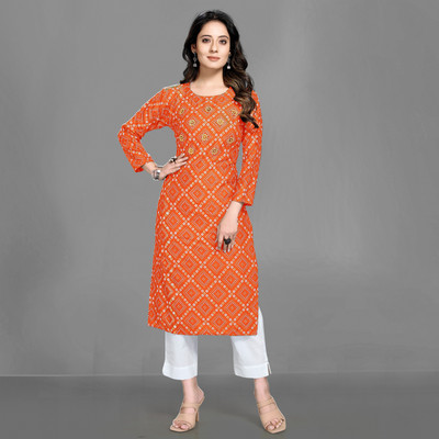 jenswi Women Block Print A-line Kurta(Black)