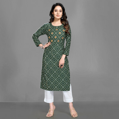 jenswi Women Block Print A-line Kurta(Black)