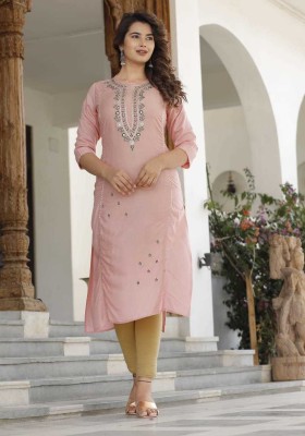 Mehsoos Women Embroidered Straight Kurta(Pink)