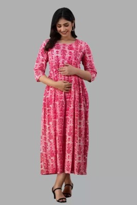 Nevisha Style Women Printed Anarkali Kurta(Pink)
