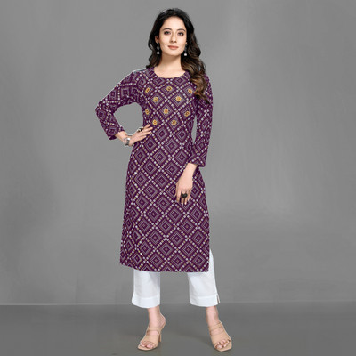 jenswi Women Block Print A-line Kurta(Black)
