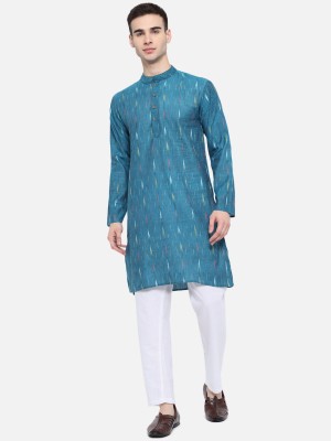 Vastraa Fusion Men Ikat Straight Kurta(Blue)