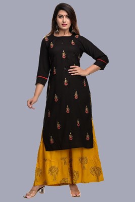 Mehsoos Women Embroidered Straight Kurta(Black)