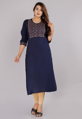 Mehsoos Women Embellished Straight Kurta(Blue)