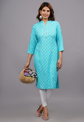 Shri Krishna Print Women Printed Straight Kurta(Light Blue)