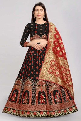 Divastri Self Design Semi Stitched Lehenga Choli(Black, Red)