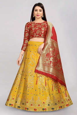 Fabcartz Self Design Semi Stitched Lehenga Choli(Yellow)