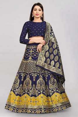 SHREE CREATION Self Design Semi Stitched Lehenga Choli(Blue, Yellow)