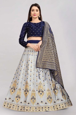 Divastri Self Design Semi Stitched Lehenga Choli(White, Blue)