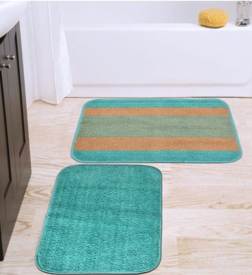 ZAIRE HOME Microfiber Bathroom Mat(Aqua, Medium, Pack of 2)