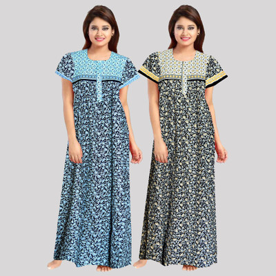 zalya Women Nighty Set(Blue, Black)