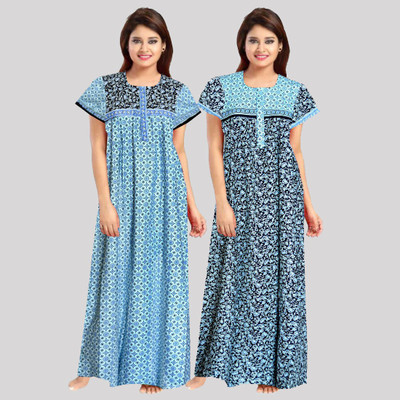 zalya Women Nighty Set(Blue, Black)
