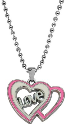 M Men Style Double Heart Alphabet Love Charm Locket With Chain Sterling Silver Zinc, Metal Pendant