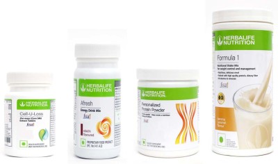 Herbalife Nutrition FORMULA-1 SHAKE BANANA CARAMEL-500 +PROTEIN POWDER -200 +AFRESH -ELACHI-50 Protein Shake(800 g, BANANA CARAMEL-500gm, PROTEIN POWDER-200gm, AFRESH-ELACHI-50gm, CELL U LOSS-90 TABLET)