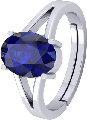 barmunda gems 10.25 Ratti Blue Sapphire Neelam Stone Silver Metal Ring Metal Sapphire Rhodium Plated Ring
