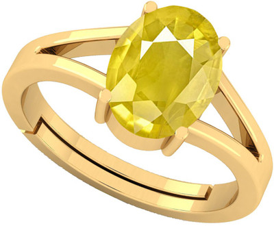 VAIDANT 8.25 Ratti Yellow Sapphire Pukhraj Gemstone Ring Brass Sapphire Brass Plated Ring
