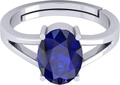 barmunda gems 4.25 - 4.50 Ratti Blue Sapphire Neelam Stone Silver Metal Ring Metal Sapphire Rhodium Plated Ring