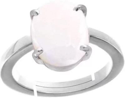 Gemperor Gemperor Natural white Opal Wt 06.25 Ratti Gemstone Panch Dhatu Lab Certificate Brass Opal Silver Plated Ring