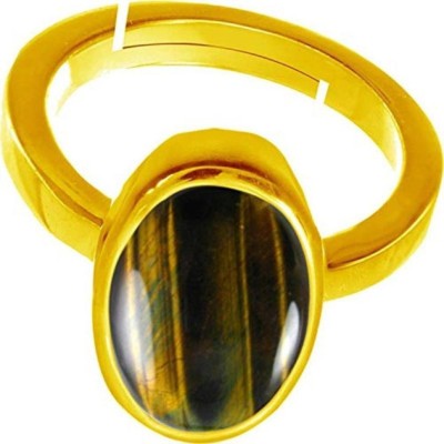 Senroar 6.5 Carat Natural Tiger's Eye Stone Original Gemstone Ring Brass Crystal Gold Plated Ring