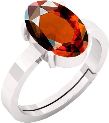 barmunda gems 9.25 Ratti Natural Hessonite Gomed Gemstone German Silver Ring Metal Garnet Rhodium Plated Ring