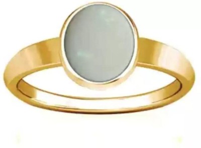 Gemperor Gemperor Natural white Opal Wtt 7.25 Ratt Gold Coated Ring with Lab Certificate Brass Opal Gold Plated Ring