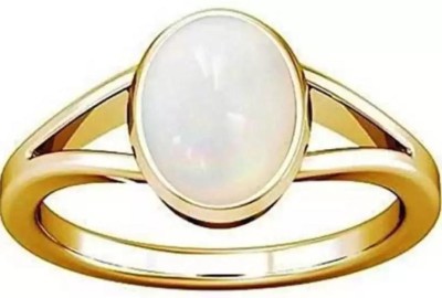 Gemperor Gemperor Natural white Opal Wt 8.25 Ratti 7.52 Carat Gemstone Panch Dhatu Brass Opal Gold Plated Ring