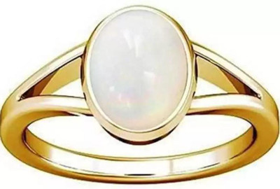 Gemperor Gemperor Natural white Opal Wt 8.25 Ratti 7.52 Carat Gemstone Panch Dhatu Brass Opal Gold Plated Ring