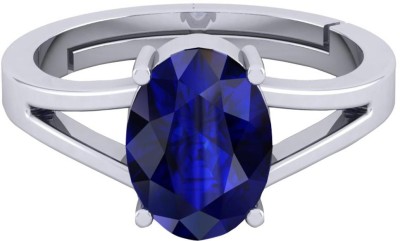 barmunda gems 5.25 Ratti Blue Sapphire Neelam Stone Silver Metal Ring Metal Sapphire Rhodium Plated Ring