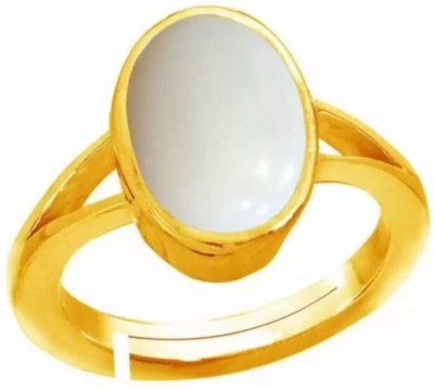 Gemperor Gemperor Natural white Opal Wt 09.25 Ratti Gemstone Panch Dhatu Lab Certificate Brass Opal Gold Plated Ring