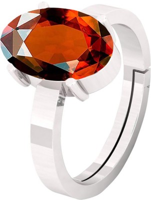 barmunda gems 11.25 -11.50 Ratti Natural Hessonite Gomed Gemstone German Silver Ring Metal Garnet Rhodium Plated Ring