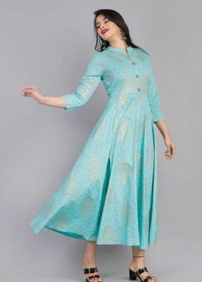 KRISHNA Women Printed A-line Kurta(Light Blue)