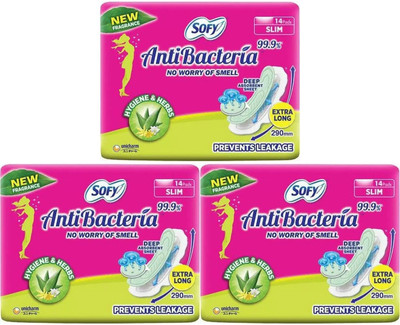 SOFY AntiBacteria Extra Long SLIM 14+14+14 pads Sanitary Pad(Pack of 3)