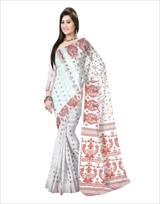 Pradip Fabrics Woven Tant Cotton Silk Saree(Red, White)